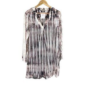 YAUVAN TIE DYE STRIPED SEMI-SHEER COVER UP DRESS